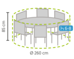 DistriCover Beschermhoes tuinset rond &Oslash; 260x85 cm met 6/8 stoelen.
