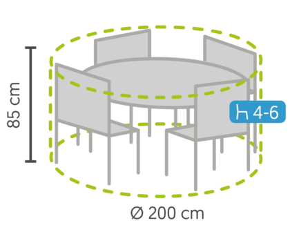 DistriCover Beschermhoes tuinset rond &Oslash; 200x85 cm met 4/6 stoelen.