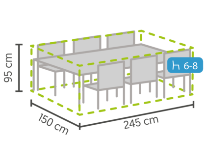 DistriCover Tuinmeubelhoes set 245x150x95 cm met 6/8 stoelen