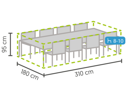 DistriCover Beschermhoes tuinset tafel max 310x180x95 cm met 8/10 stoelen