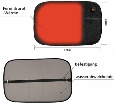 Thermru&reg; stadionkussen - Verwarmd zitkussen met 10.000mAh powerpack - 3 warmtestanden - Voor evenementen, camping, wintersport, thuis en rolstoelgebruik - Zwart - 58x37 cm