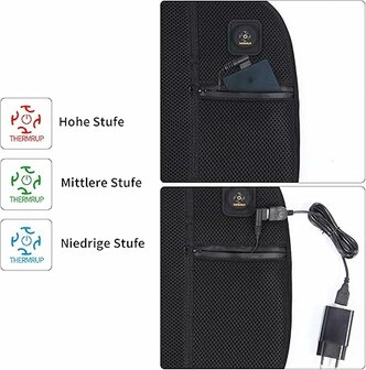 Thermru&reg; stadionkussen - Verwarmd zitkussen met 10.000mAh powerpack - 3 warmtestanden - Voor evenementen, camping, wintersport, thuis en rolstoelgebruik - Zwart - 58x37 cm