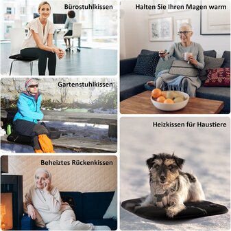 Thermrup&reg; stadionkussen - Verwarmd zitkussen  - 3 warmtestanden - Voor evenementen, camping, wintersport, thuis en rolstoelgebruik - Zwart - 58x37 cm
