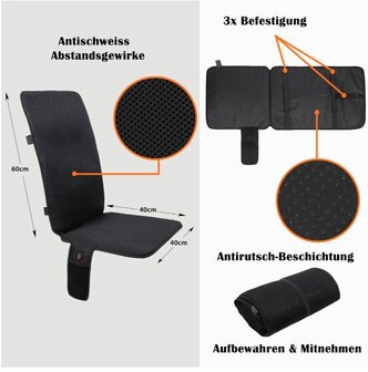 Thermrup&reg; - HS613-L Verwarm zitkussen -  infrarood - 40 x 100 cm - Powerbank + USB laadkabel - wasbaar - 3 warmtestanden 