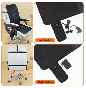 Thermrup&reg; - HS613-L Verwarm zitkussen -  infrarood - 40 x 100 cm - Powerbank + USB laadkabel - wasbaar - 3 warmtestanden 