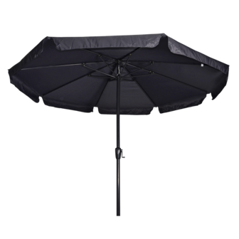 Ronde parasol Libra, met antraciet frame en knik. Grijs doek met volan, doorsnede van 3,5m. en 8 metalen baleinen. Met handige molen en veersysteem.