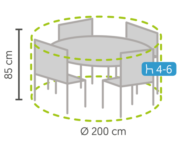 DistriCover Beschermhoes tuinset rond Ø 200x85 cm met 4/6 stoelen.