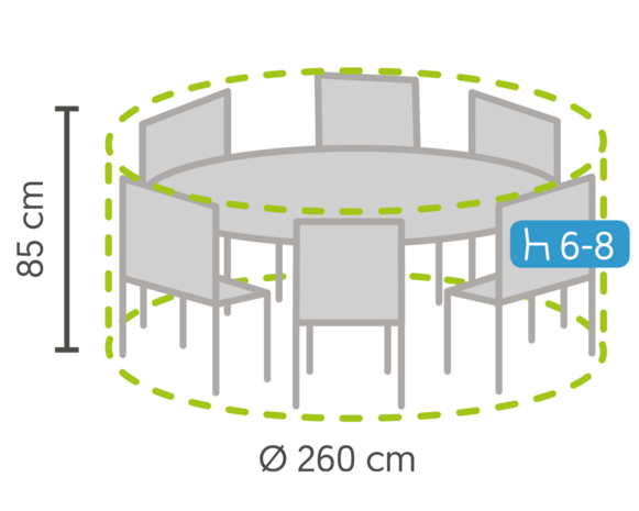 DistriCover Beschermhoes tuinset rond Ø 260x85 cm met 6/8 stoelen.