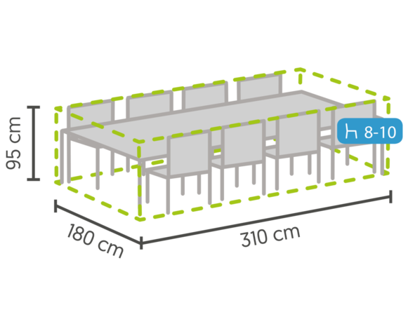 DistriCover Beschermhoes tuinset tafel max 310x180x95 cm met 8/10 stoelen