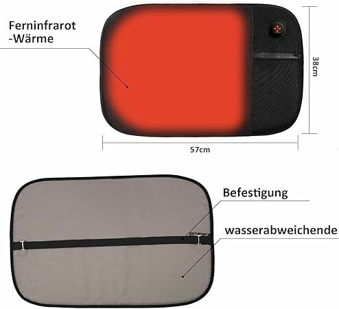 Thermru® stadionkussen - Verwarmd zitkussen met 10.000mAh powerpack - 3 warmtestanden - Voor evenementen, camping, wintersport, thuis en rolstoelgebruik - Zwart - 58x37 cm