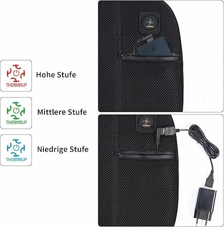 Thermru® stadionkussen - Verwarmd zitkussen met 10.000mAh powerpack - 3 warmtestanden - Voor evenementen, camping, wintersport, thuis en rolstoelgebruik - Zwart - 58x37 cm