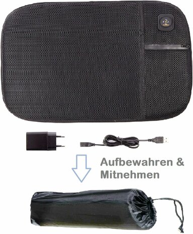 Thermrup® stadionkussen - Verwarmd zitkussen  - 3 warmtestanden - Voor evenementen, camping, wintersport, thuis en rolstoelgebruik - Zwart - 58x37 cm