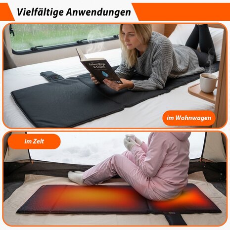 Thermrup&reg; - Camping Heat Seat XL -  Infrarood Warmtekussen, Zit & Rug Apart Instelbaar, Waterbestendig & Wasbaar, 50x125cm, Inclusief Powerbank